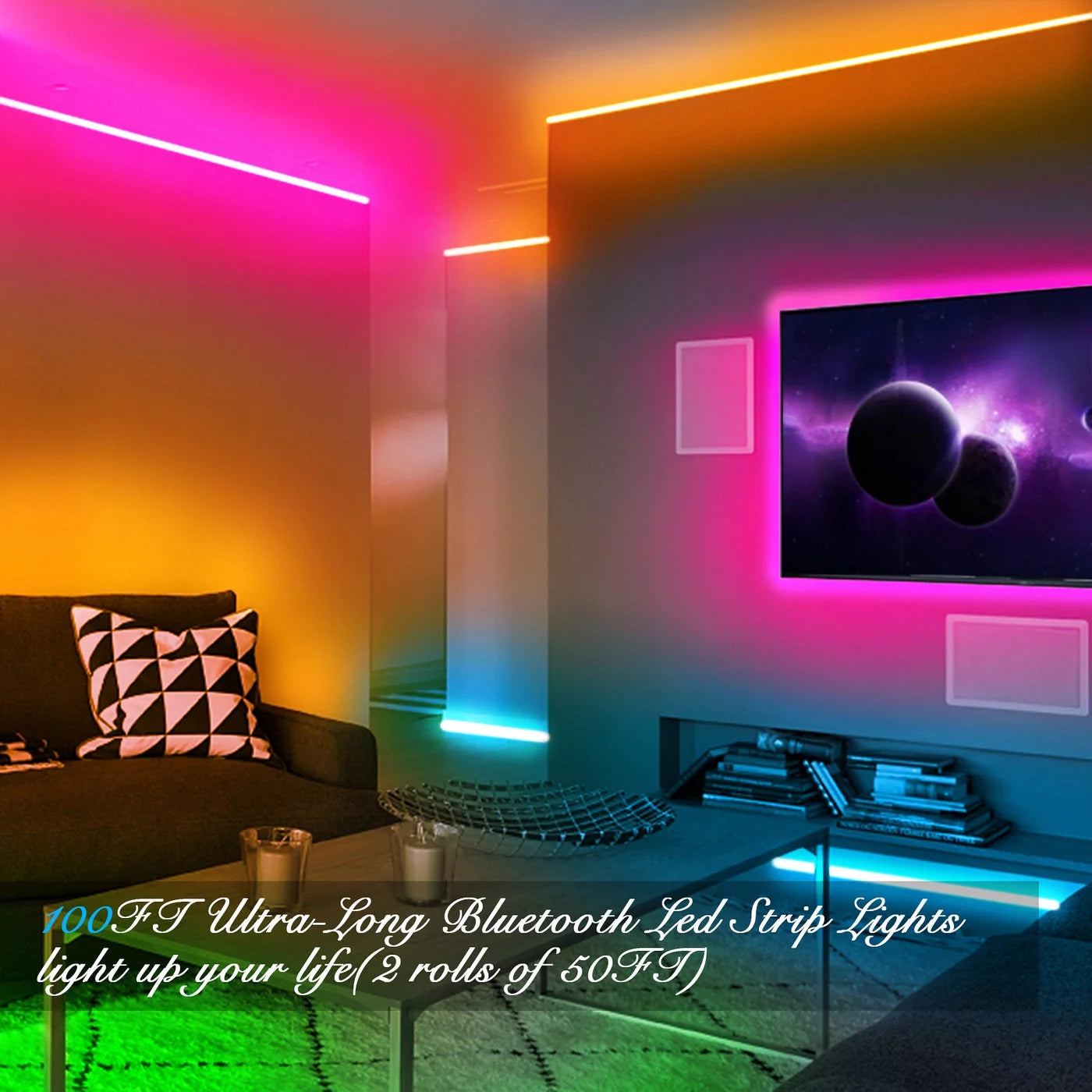 50FT LED Strip Lights, Music Sync 5050 RGB Color Changing LED Lights Strip with Phone Bluet