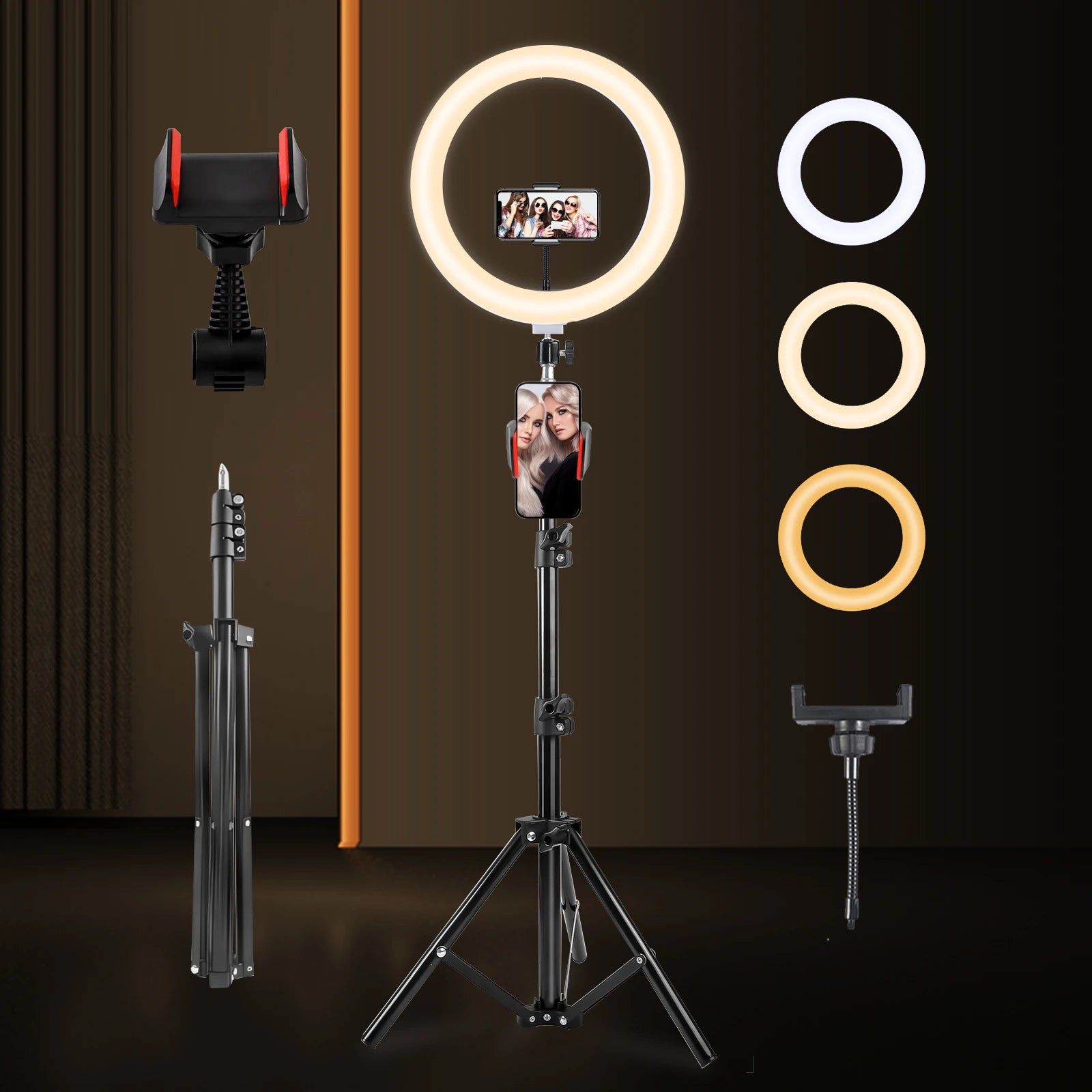 12 Inch Dimmable LED Ring Light with 110Cm Tripod and Flexible Cell Phone Stand, USB Powered (3 Lighting Modes), for Selfies