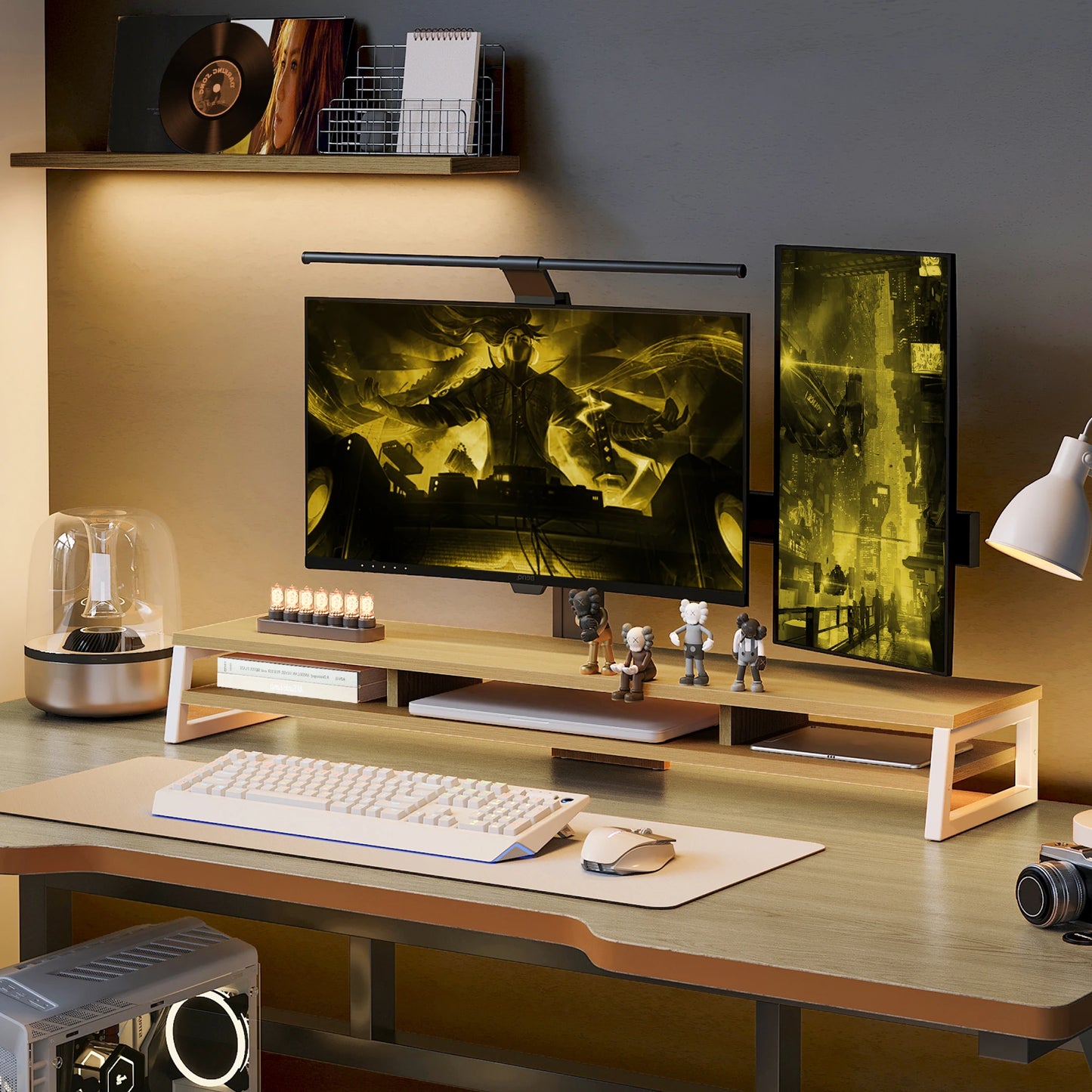 Fenge Dual Monitor Stand Riser for Desk, 42.5In Large Monitor Stand for 2 Monitor - 42.5X9.2X5.4 Inches