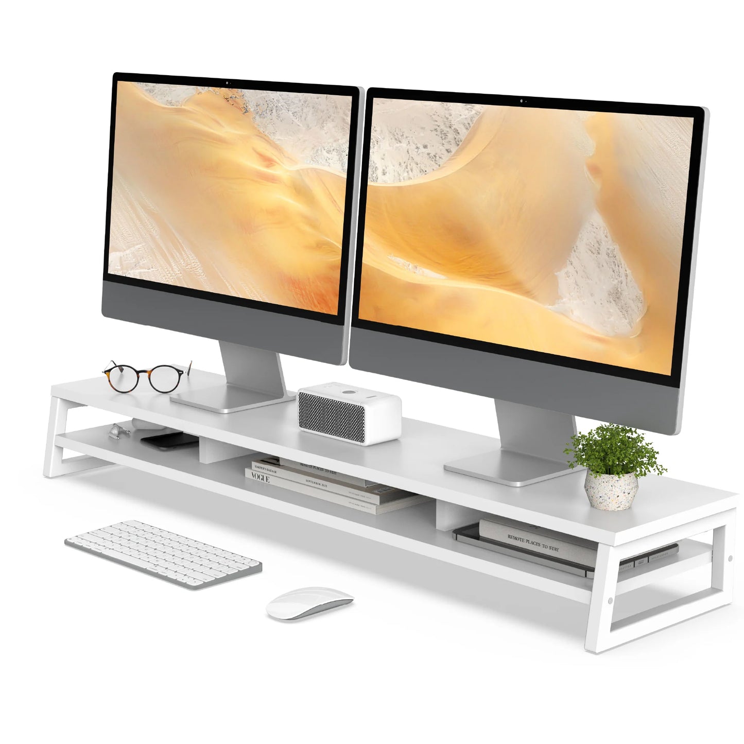 Fenge Dual Monitor Stand Riser for Desk, 42.5In Large Monitor Stand for 2 Monitor - 42.5X9.2X5.4 Inches